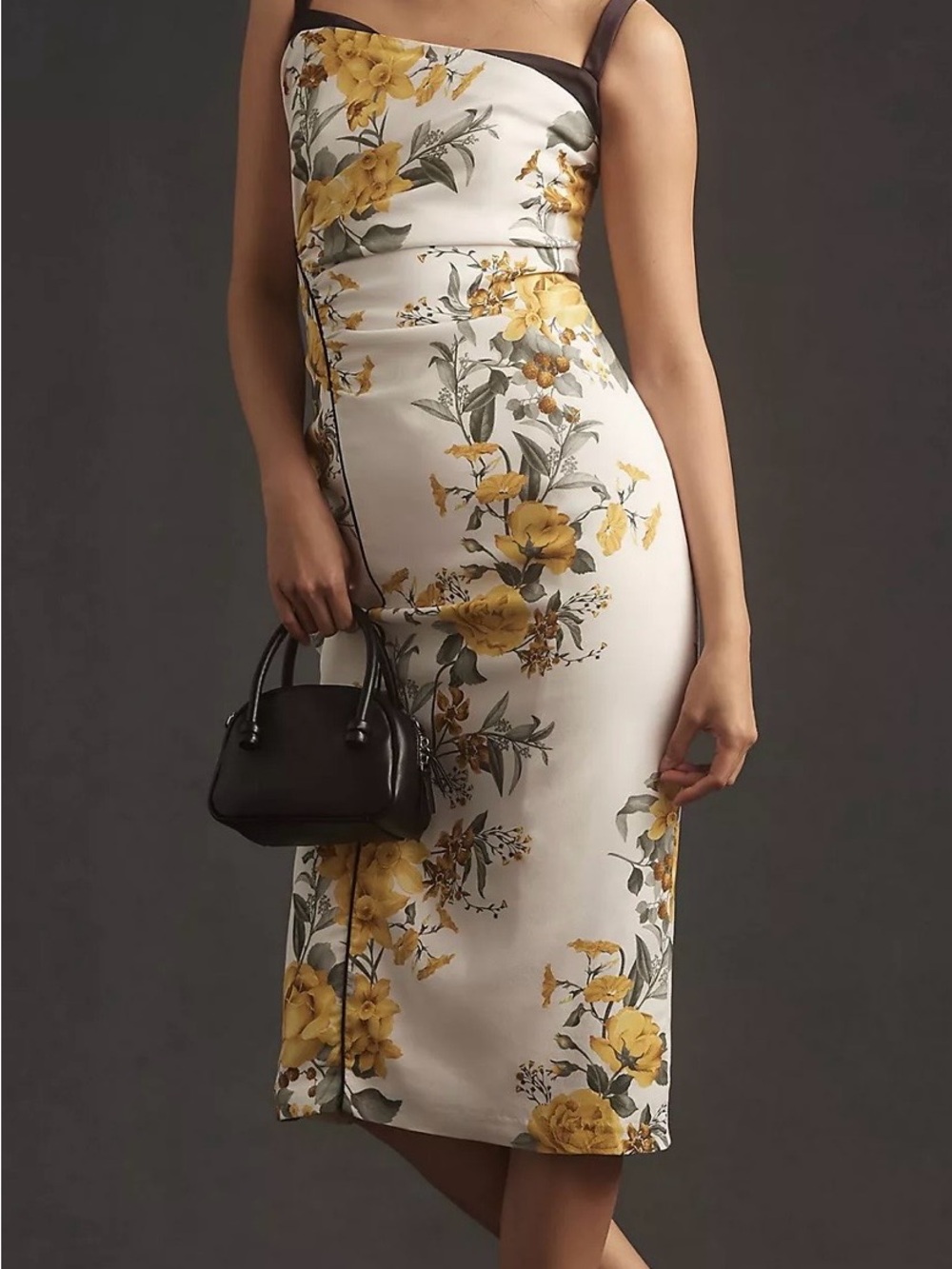 Anthropologie White Yellow Floral Midi Dress Square Neck Size 0 New